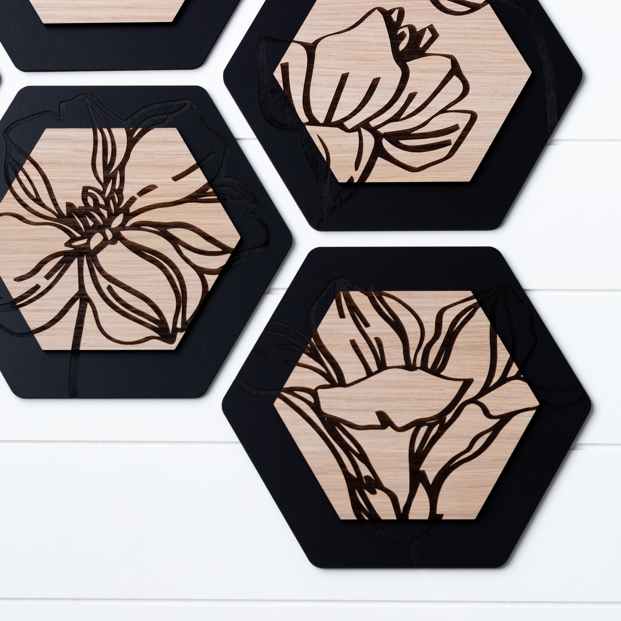 Luxury Magnolia Hexagon Dimensional Wood Art