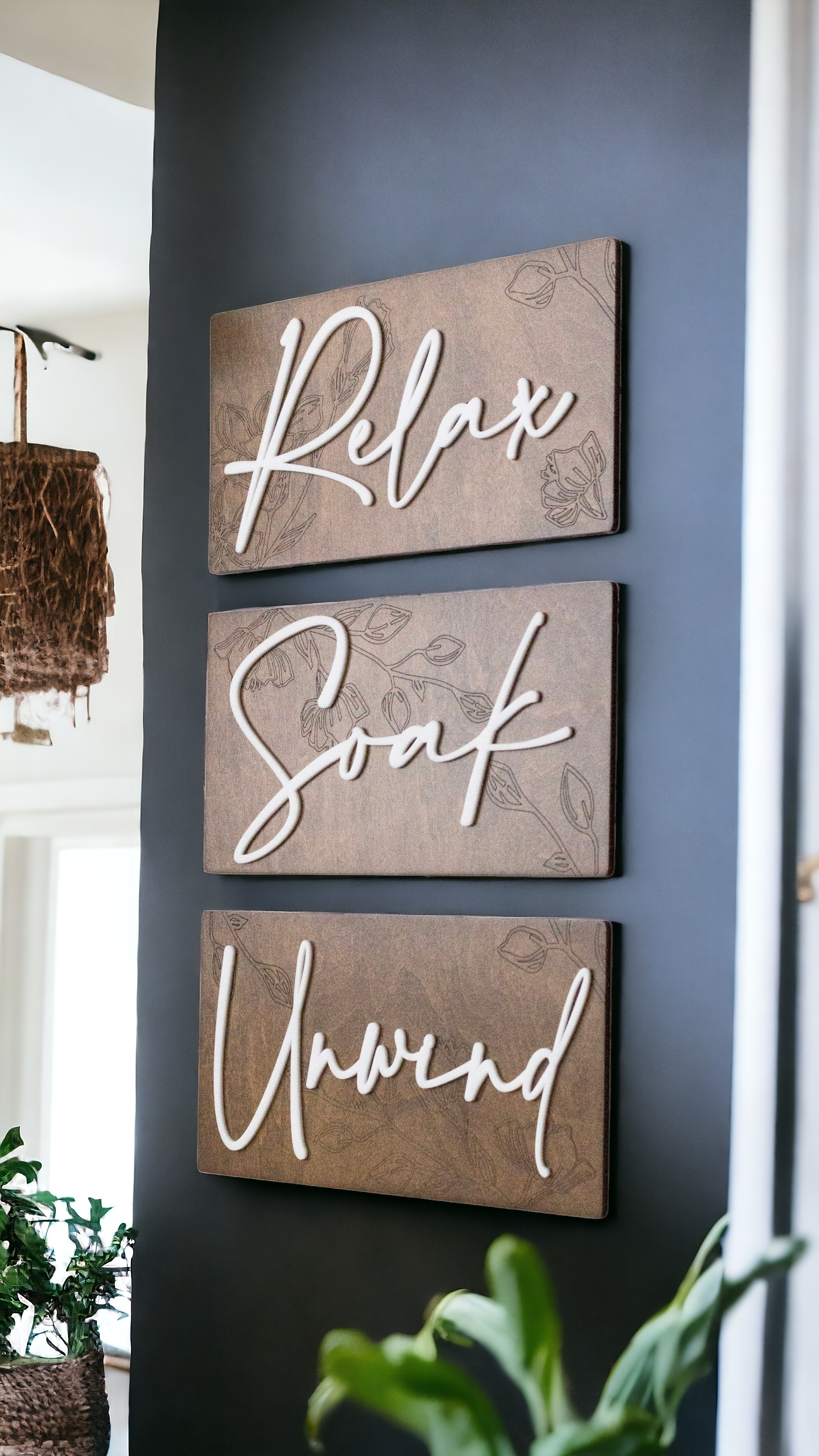Subtly Engraved Relax Soak Unwind Wall Art