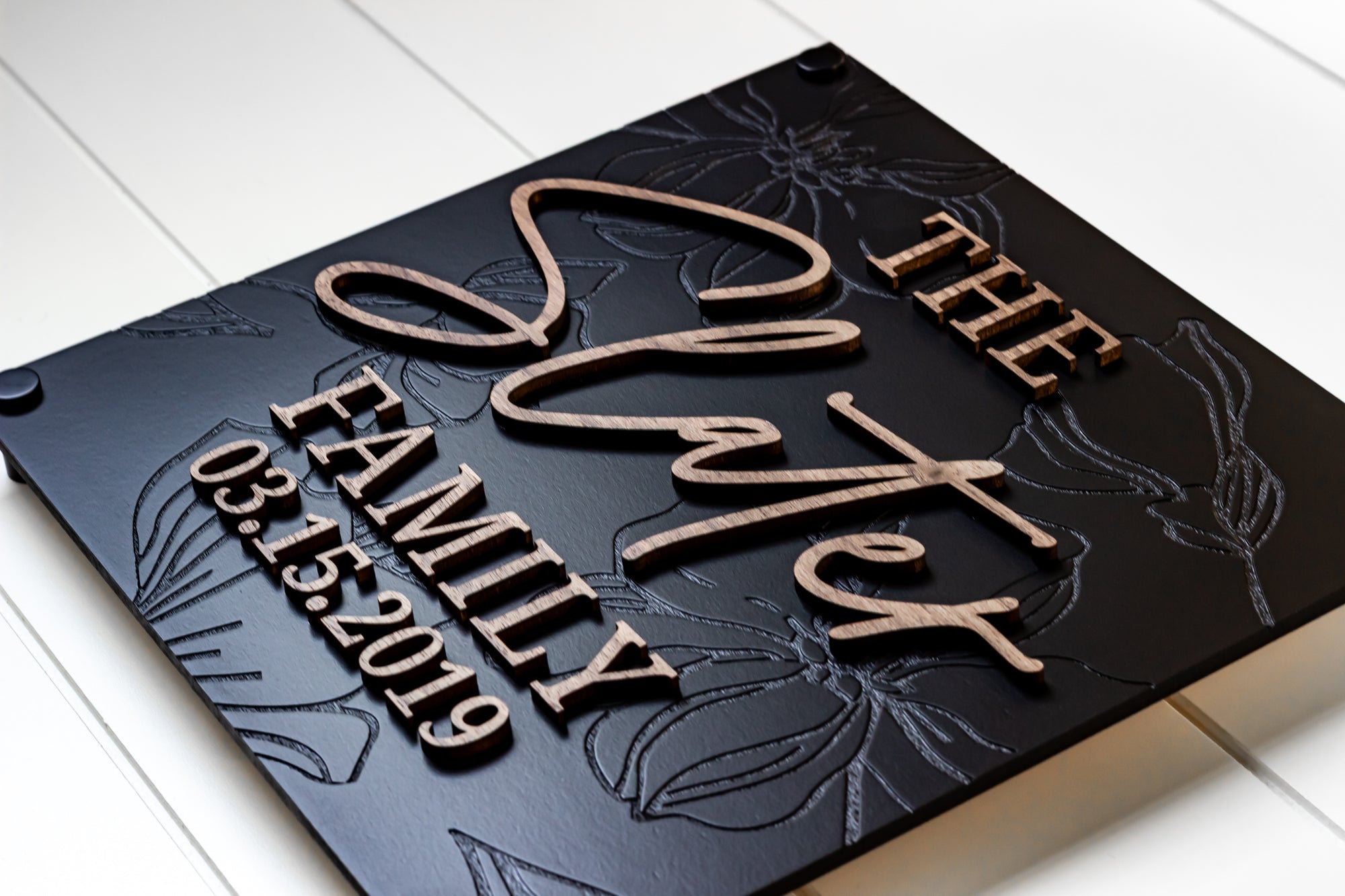 Luxury Modern Floral Engraved Square Family Sign