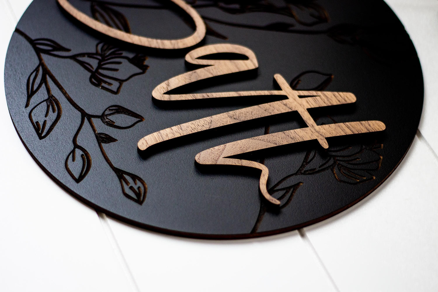 Engraved Floral Bath Sign
