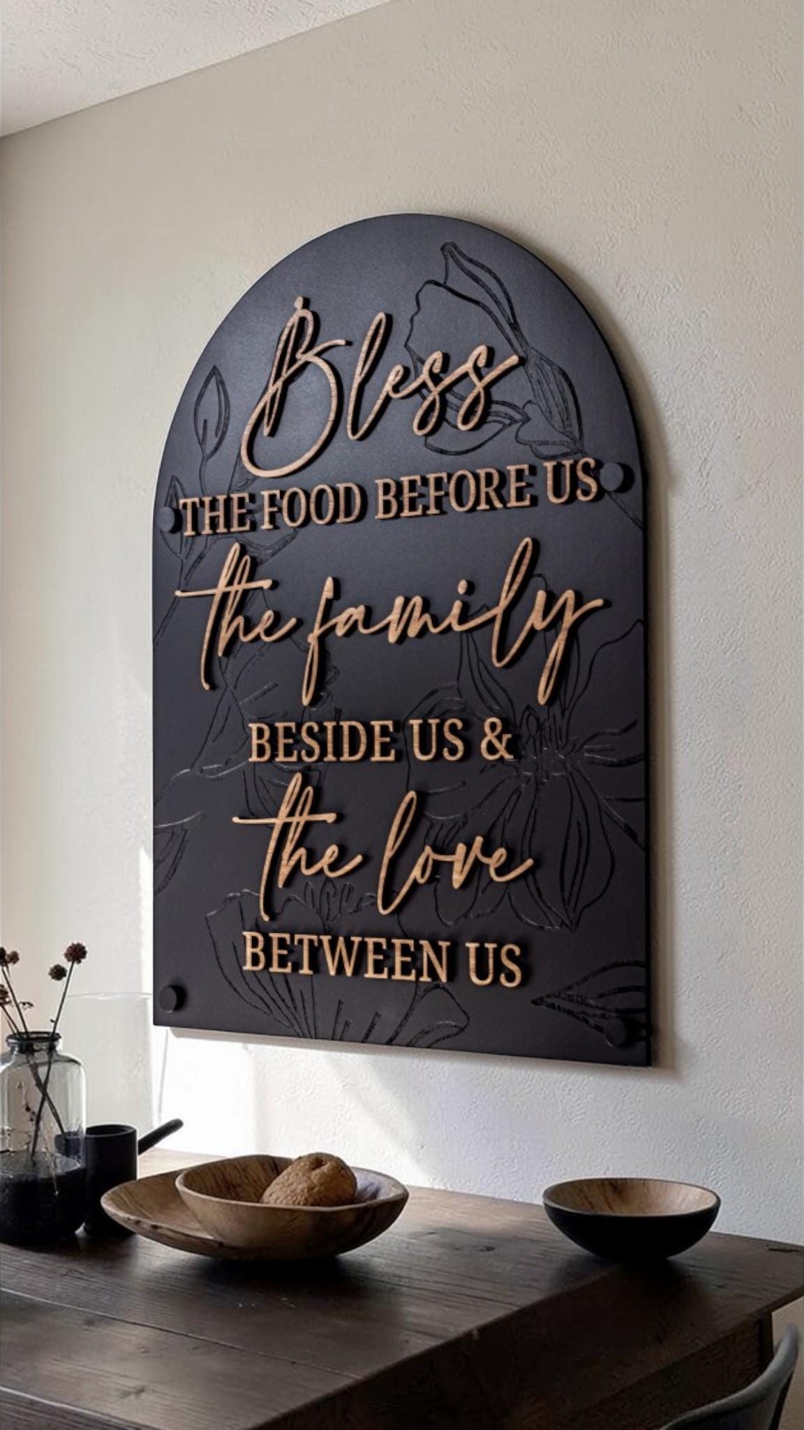 Kitchen Blessing Sign Real Wood Luxury Modern Textured Kitchen Wall Art Dining Room Decor
