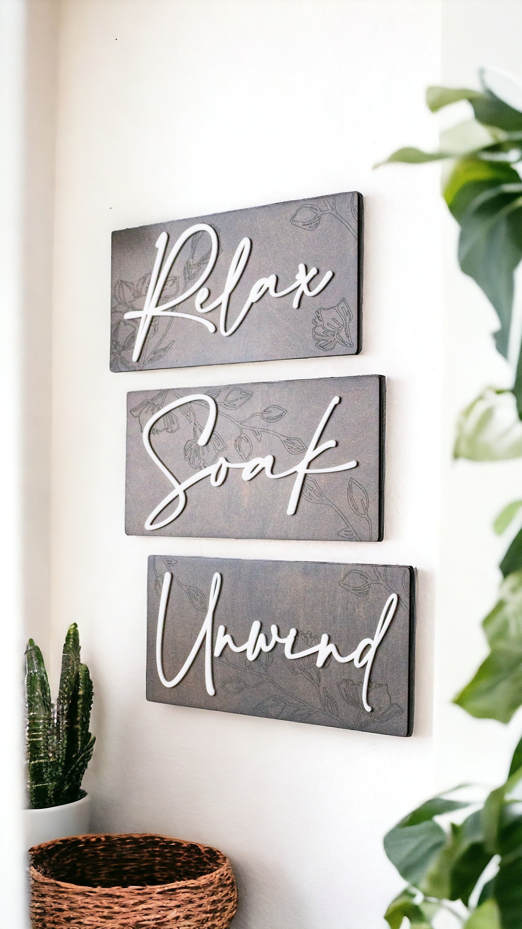 Subtly Engraved Relax Soak Unwind Wall Art