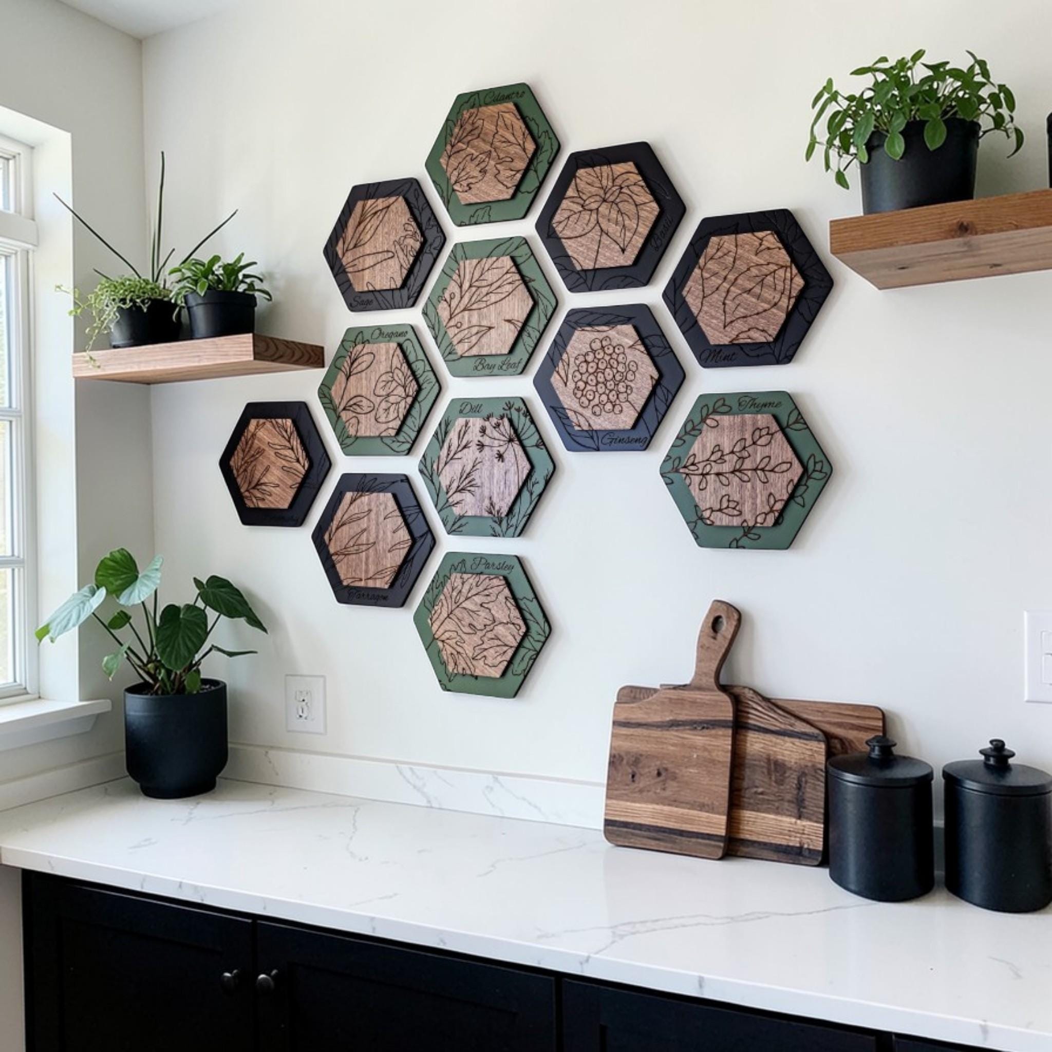 Luxury Herb Hexagon Dimensional Wood Art