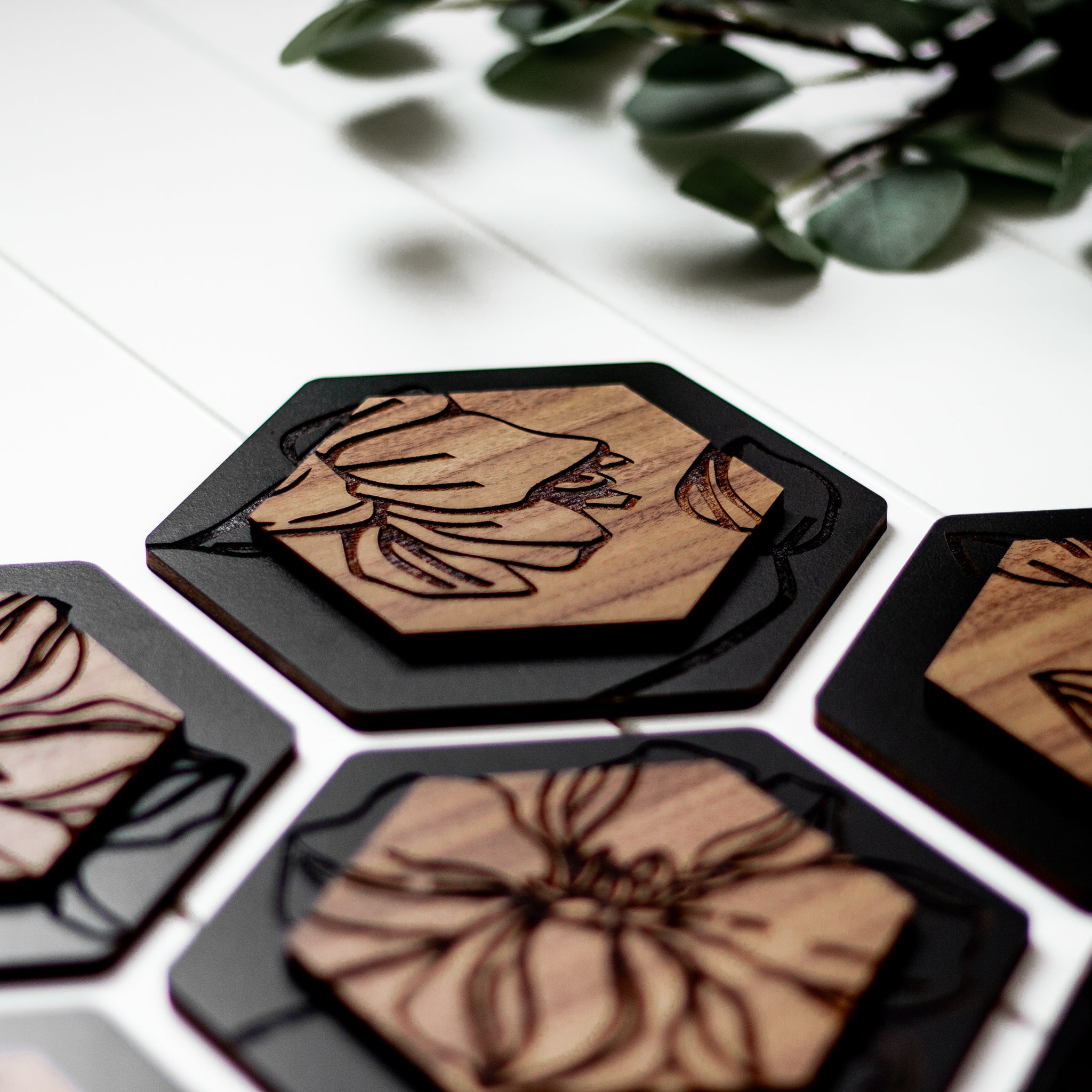 Luxury Magnolia Hexagon Dimensional Wood Art