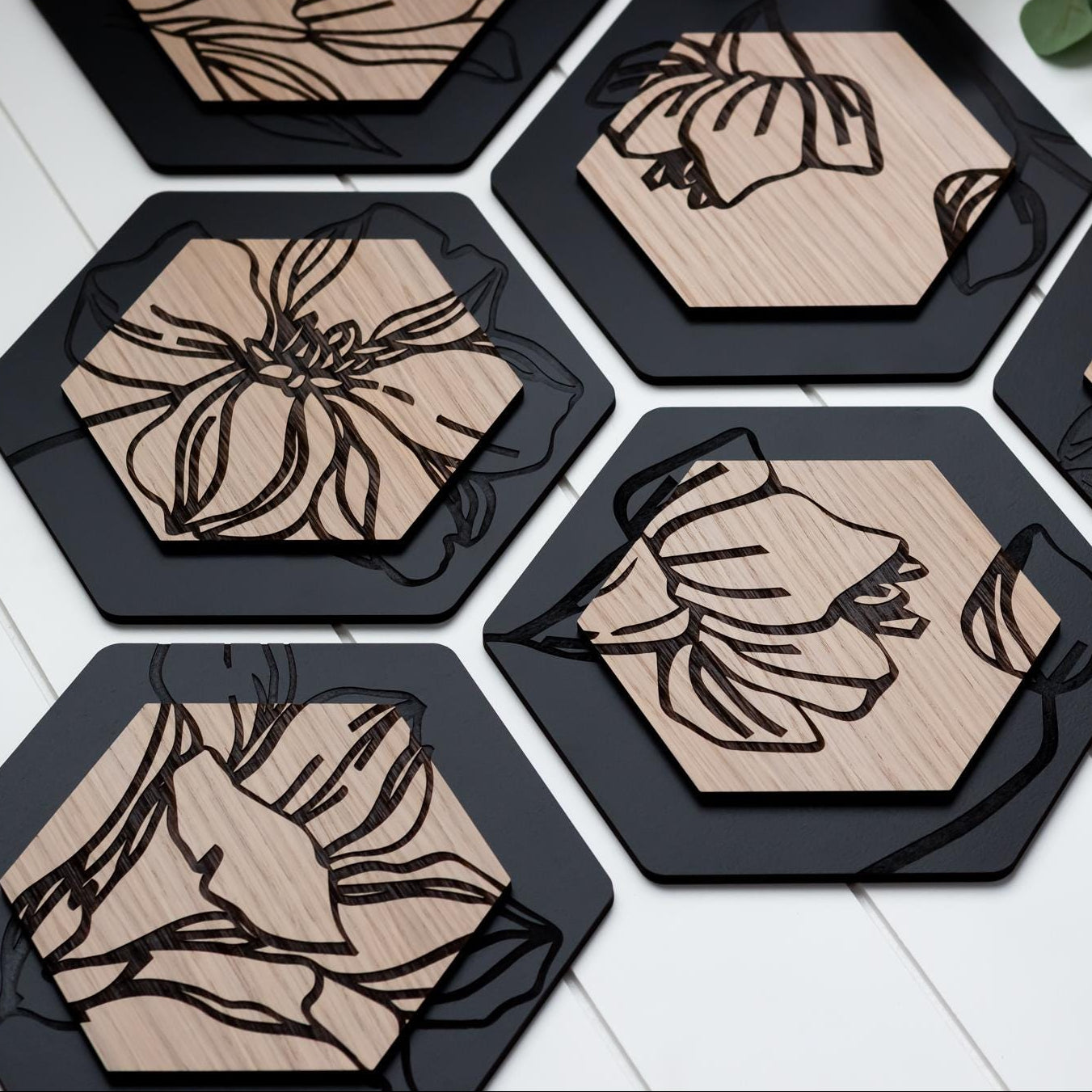 Luxury Magnolia Hexagon Dimensional Wood Art