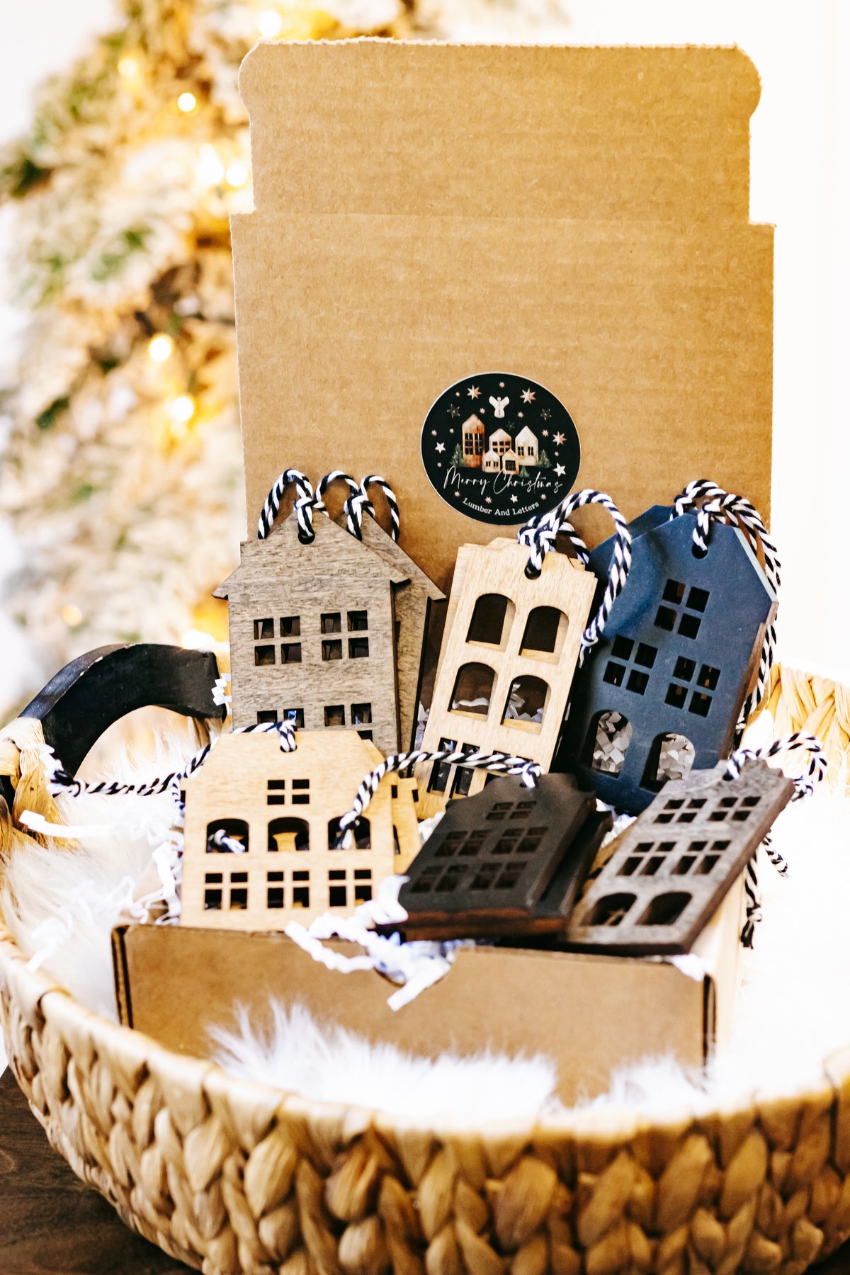 Hand-Stained Wooden House Christmas Ornaments | Timber & Ember Collection