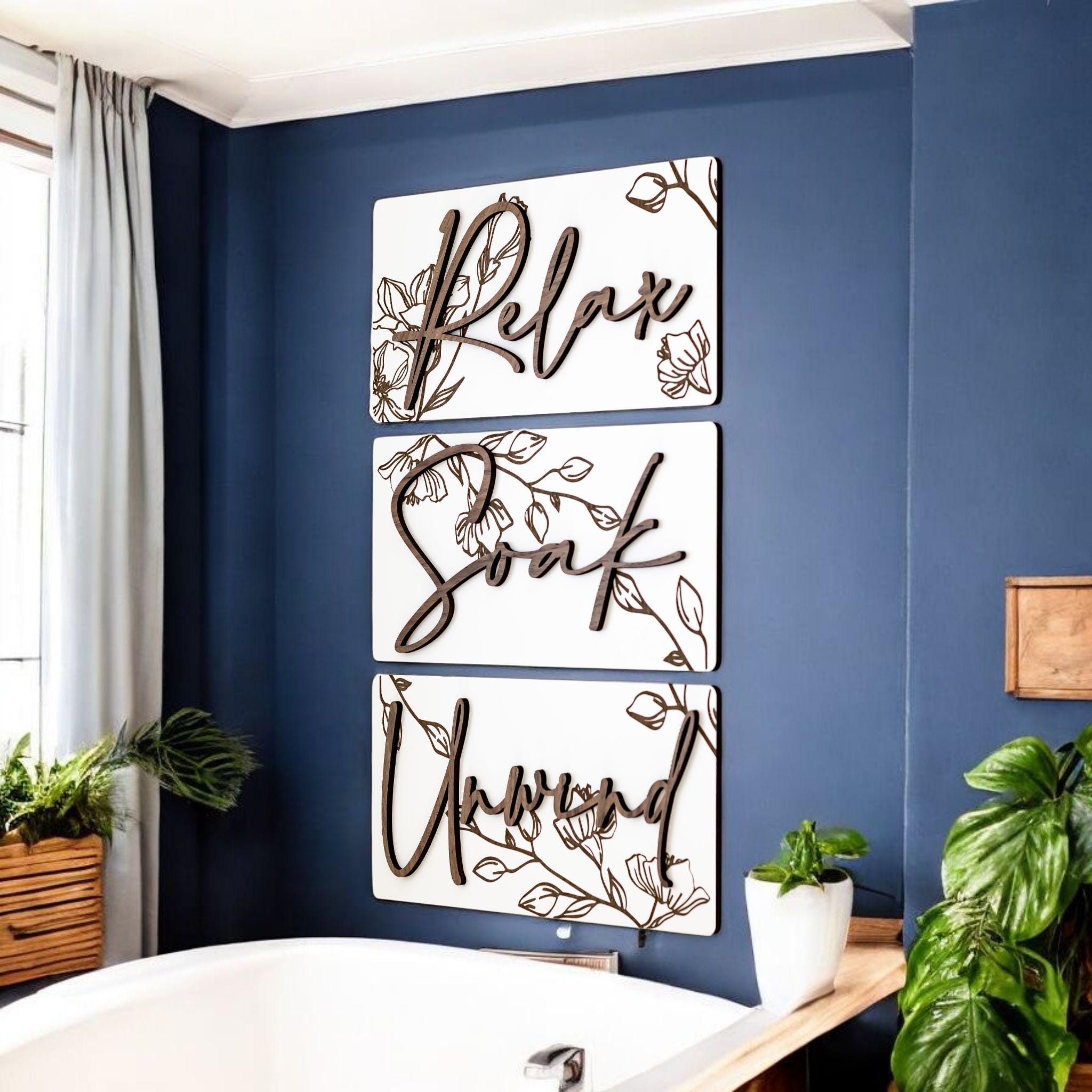 Engraved White Floral Wall Art Set