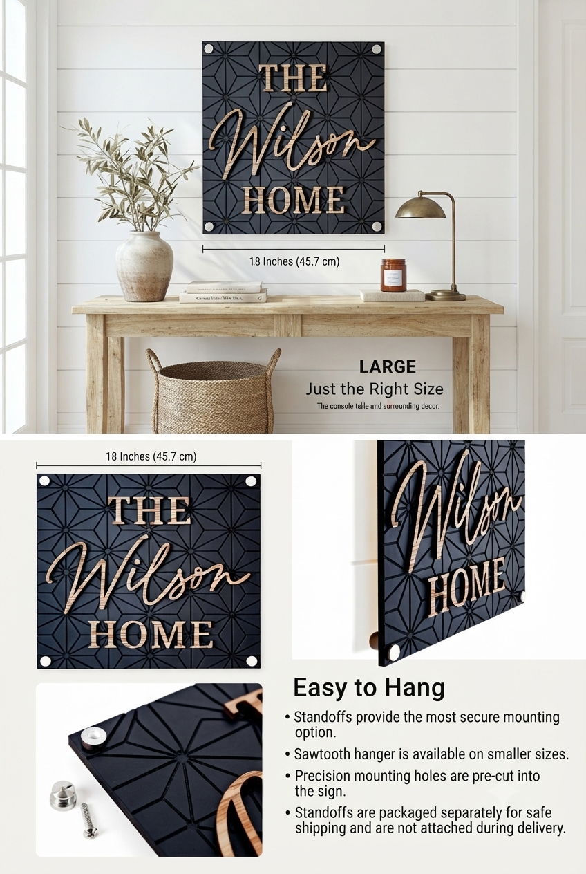 Retro Modern Square Family Name Sign