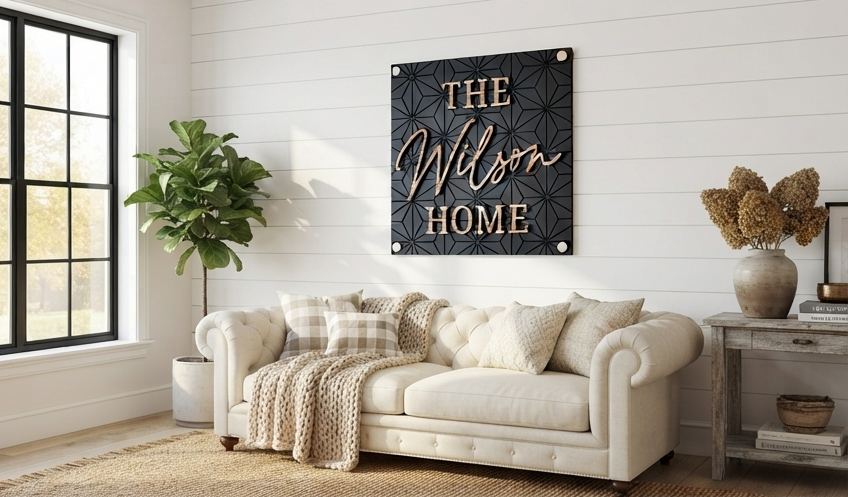 Retro Modern Square Family Name Sign