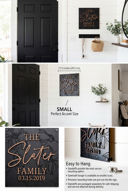 Luxury Modern Floral Engraved Square Family Sign