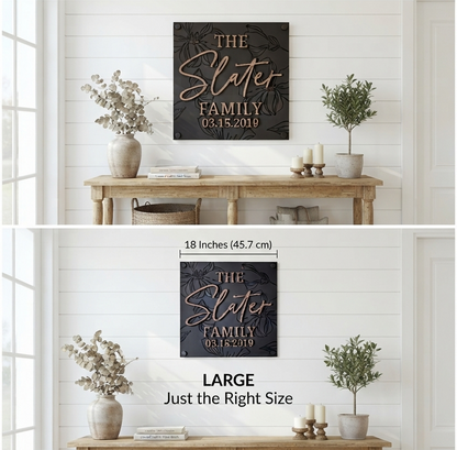 Luxury Modern Floral Engraved Square Family Sign