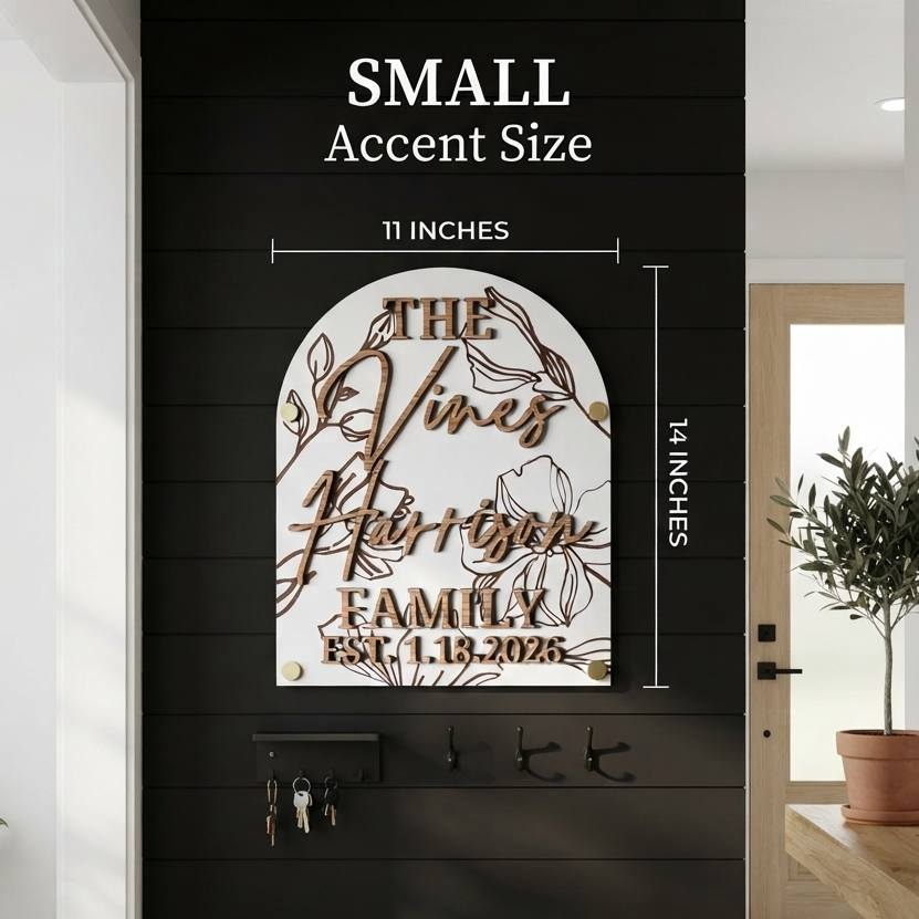Luxury Floral Engraved Arch Family Name Sign