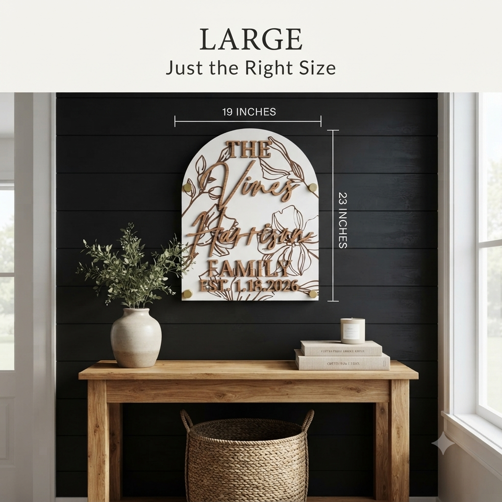 Luxury Floral Engraved Arch Family Name Sign