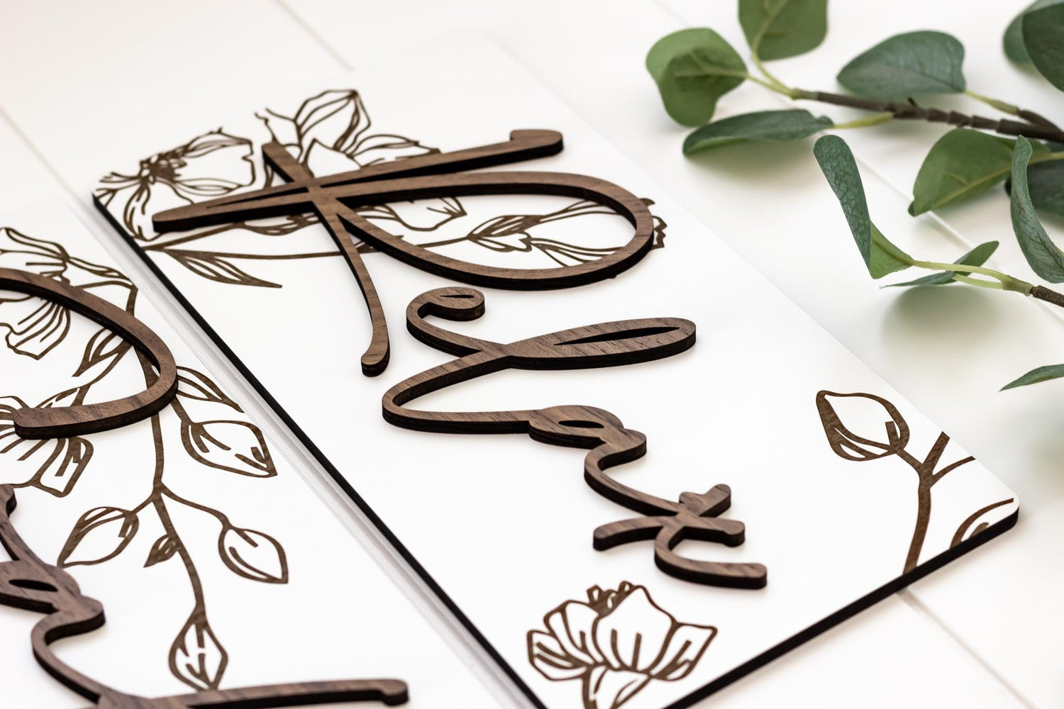 Engraved White Floral Wall Art Set