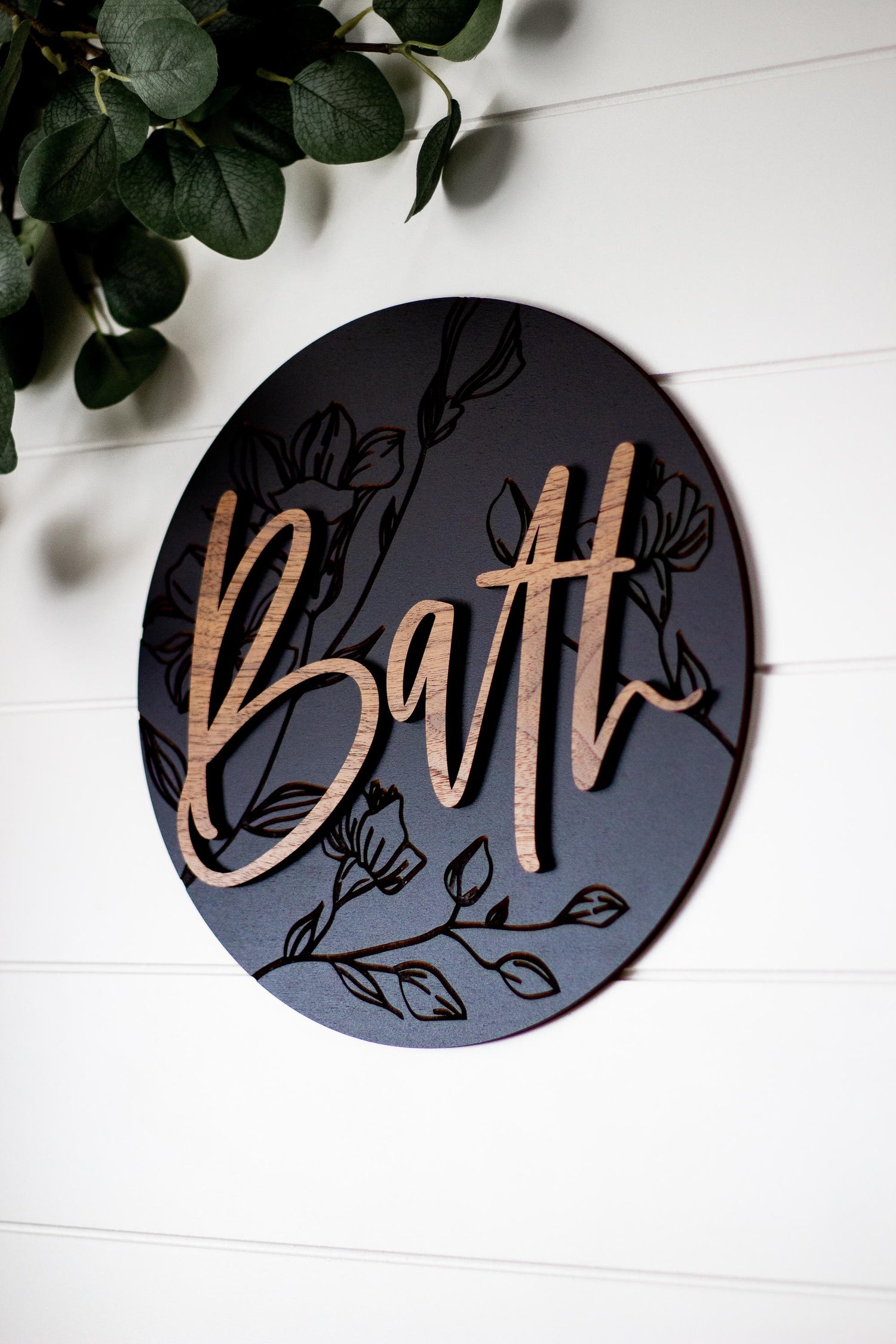 Engraved Floral Bath Sign