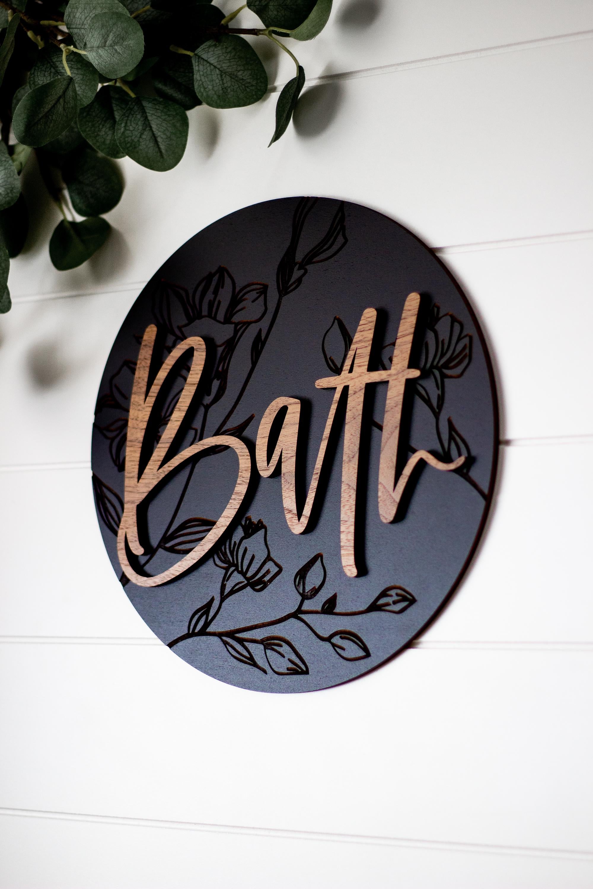 Engraved Floral Bath Sign