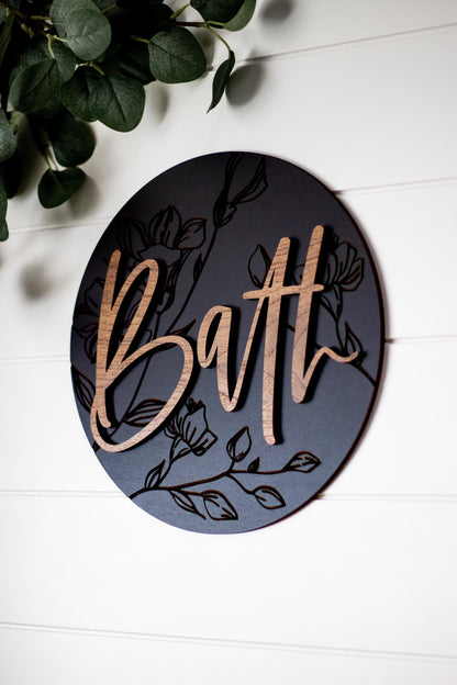 Engraved Floral Bath Sign