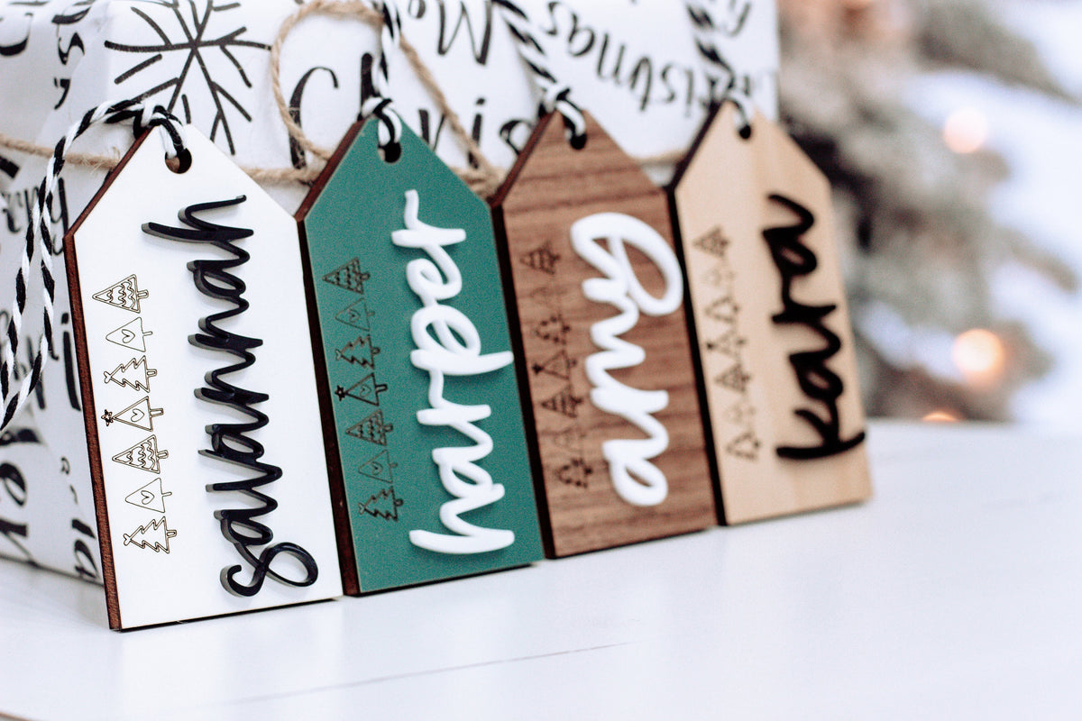 Personalized stocking gift tags on twine: &
