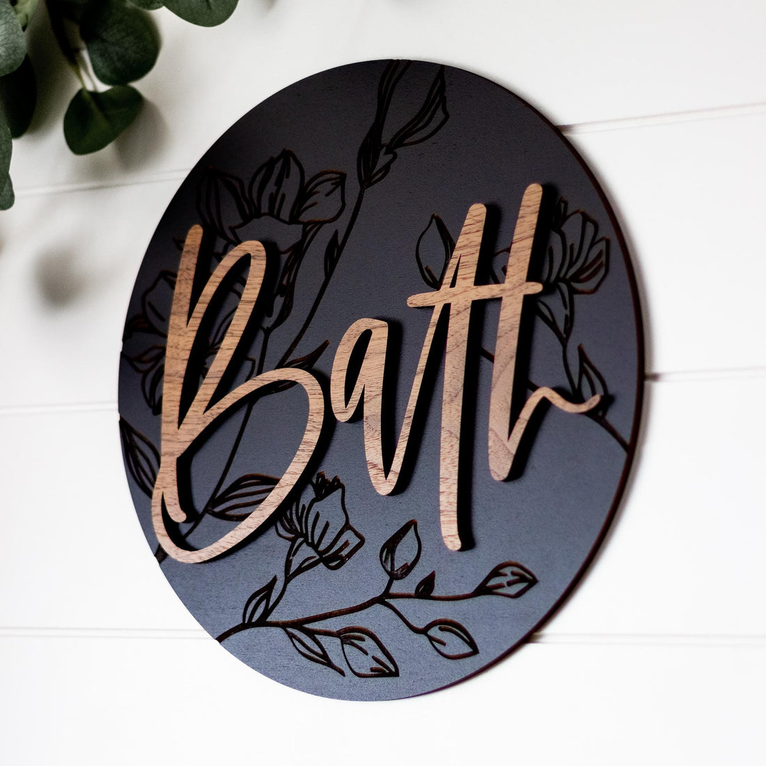 Engraved Floral Bath Sign
