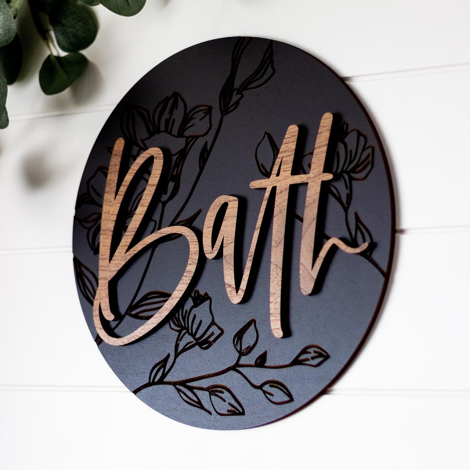 Engraved Floral Bath Sign