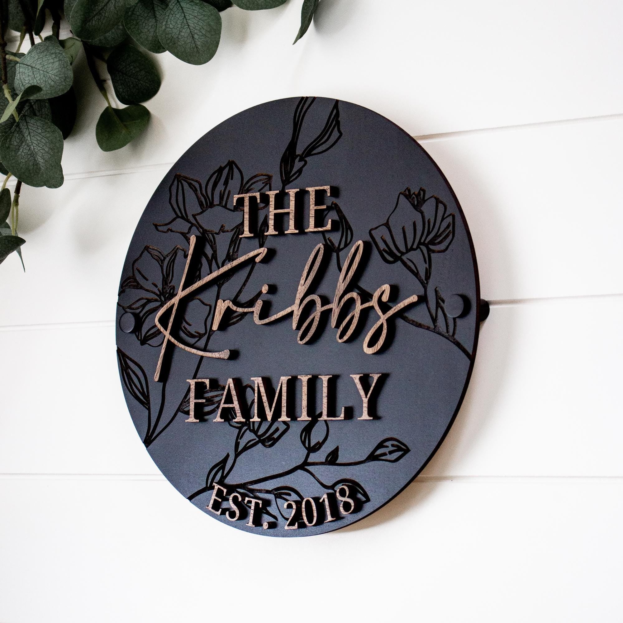 Modern Floral Textured Family Name Sign