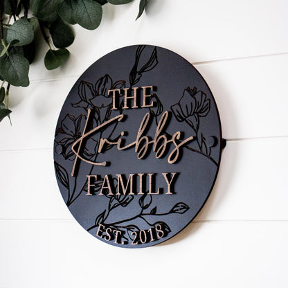 Modern Floral Textured Family Name Sign