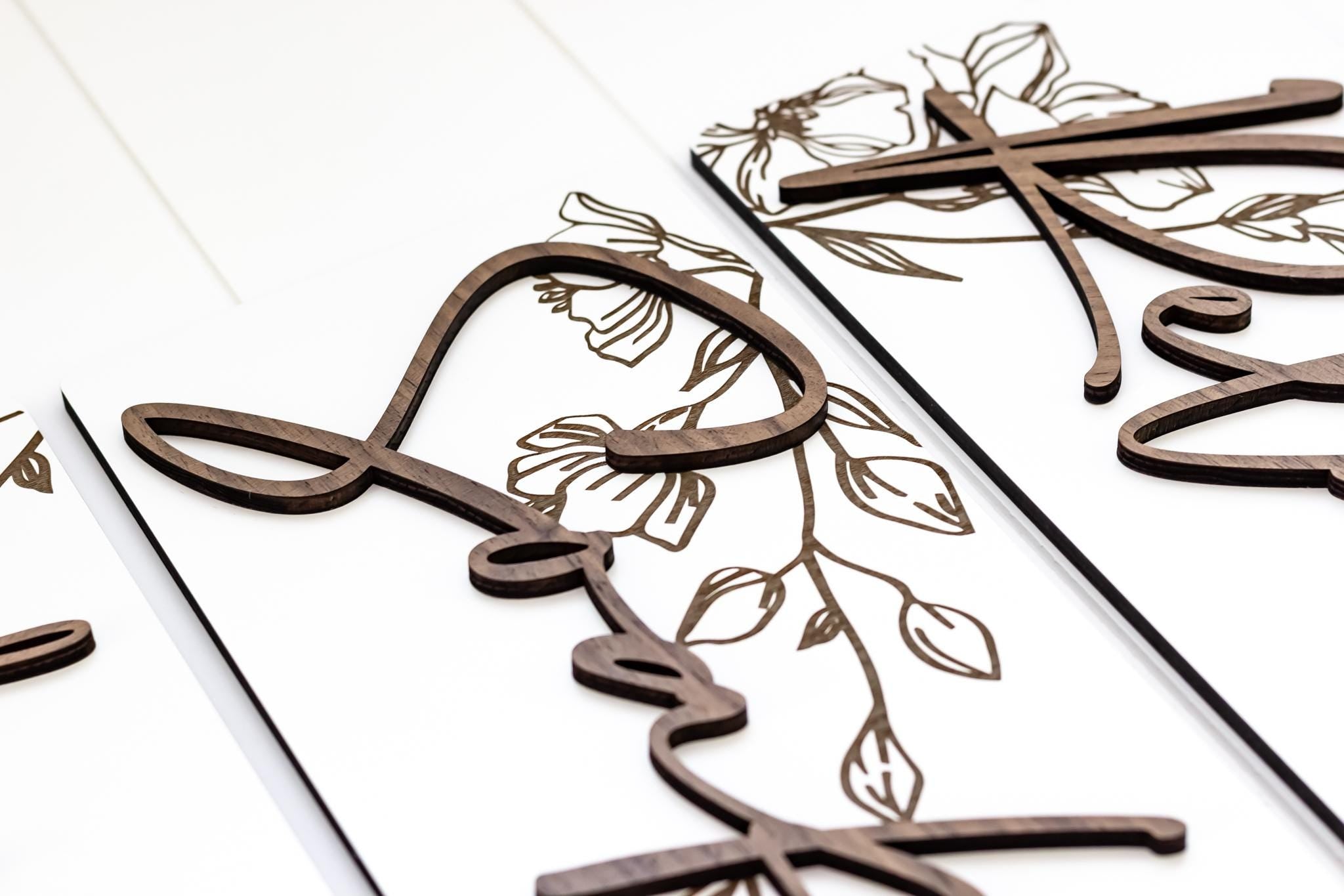 Engraved White Floral Wall Art Set
