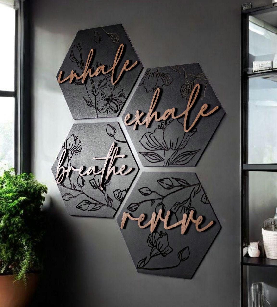 Lux Floral Engraved Hexagon Wooden Wall Art Set