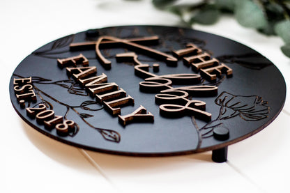 Modern Floral Textured Family Name Sign