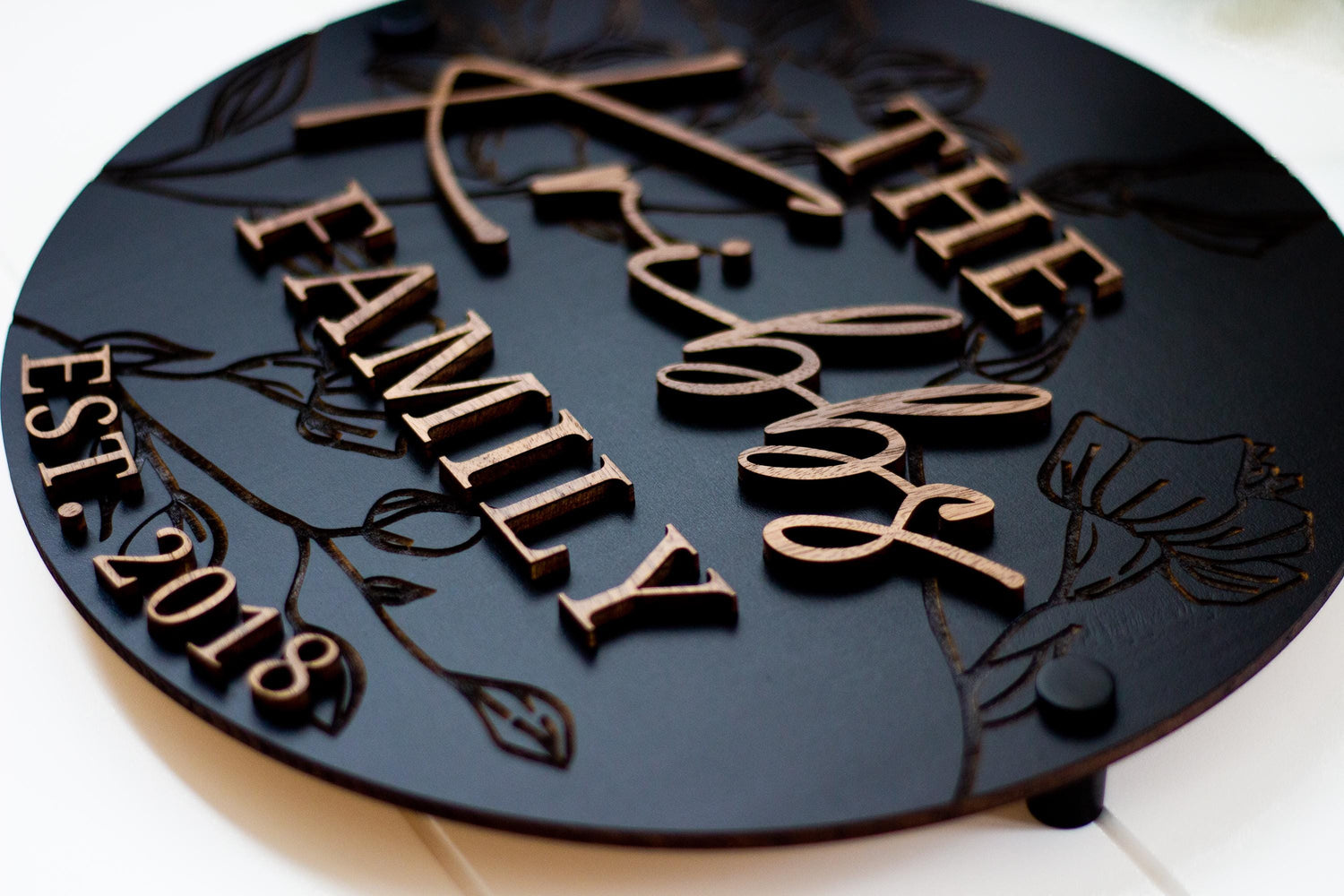 Modern Floral Textured Family Name Sign