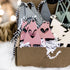 Boho Christmas ornament set in kraft box, blush pink, sage and white tree shapes with twine