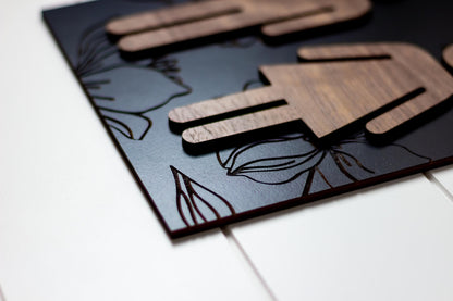 Modern Arch Floral Engraved Restroom Sign