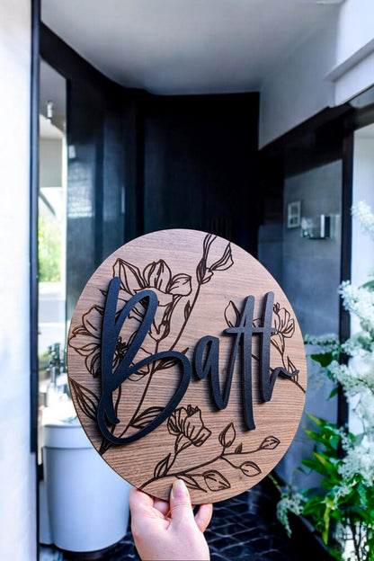 Engraved Floral Bath Sign