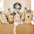 Set of 10 wooden character Christmas tree ornaments with rope hangers, animal and nut designs