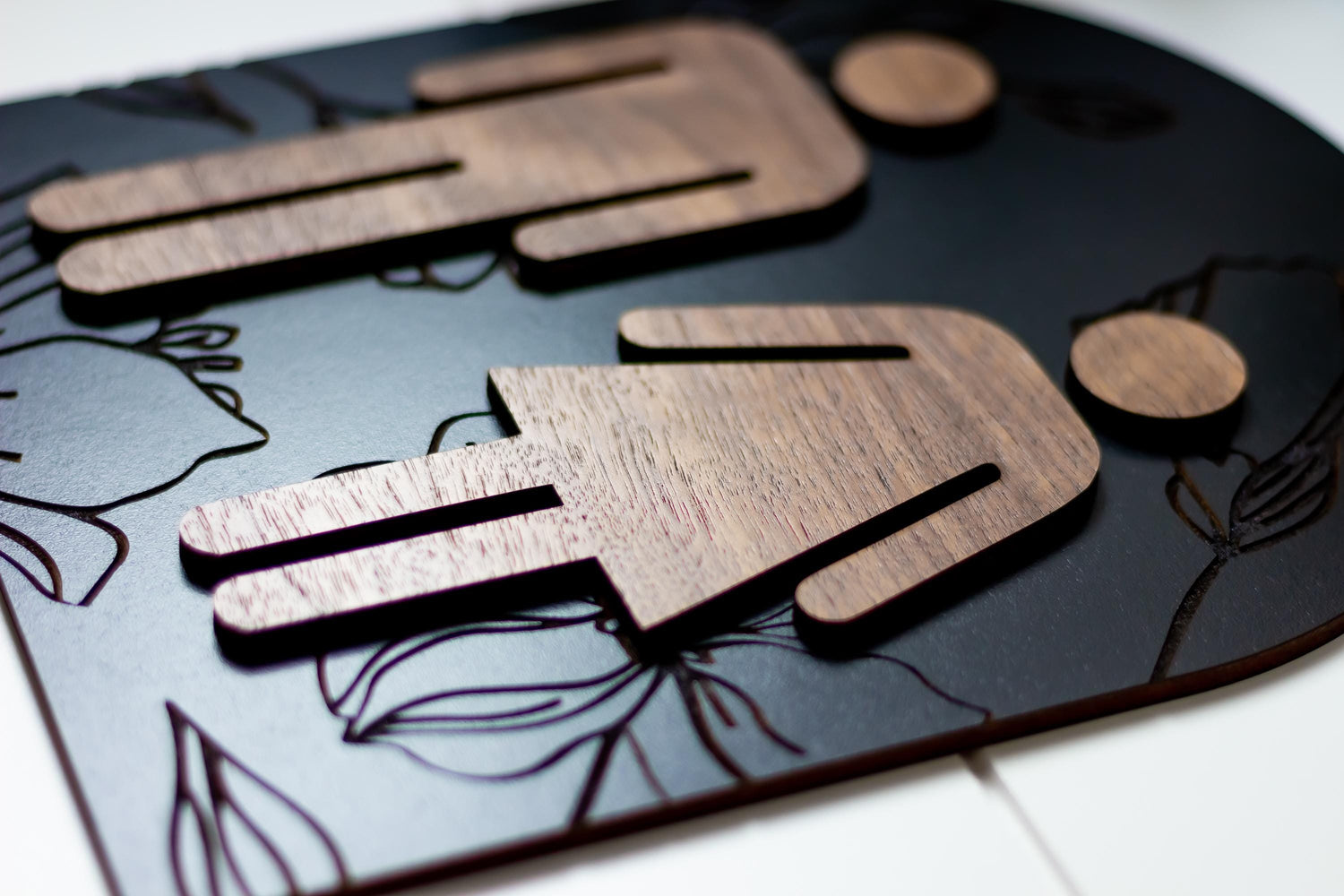 Modern Arch Floral Engraved Restroom Sign