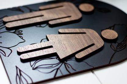 Modern Arch Floral Engraved Restroom Sign