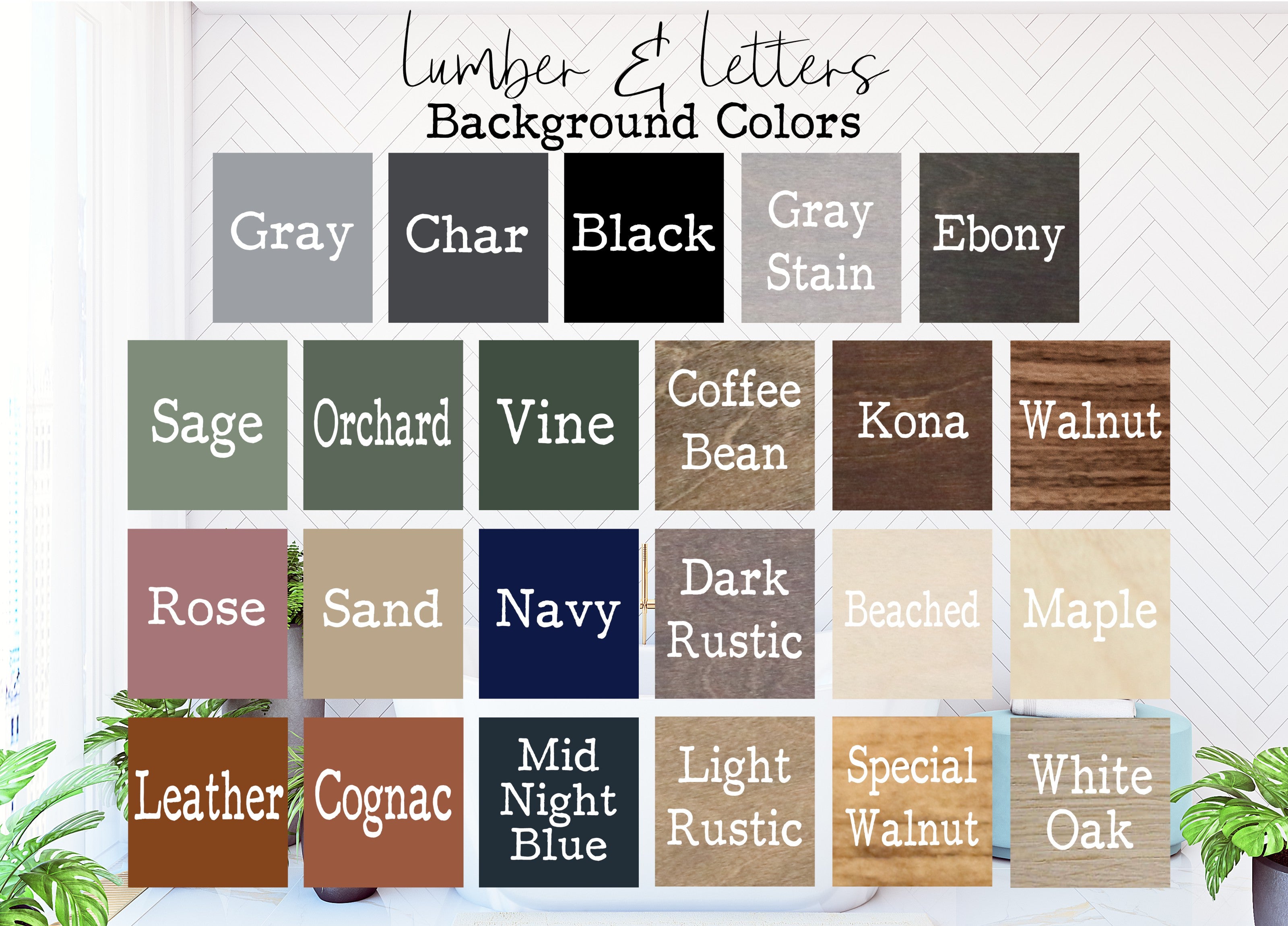 Shiplap wall sign set color swatch chart with labeled background options