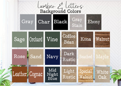 Shiplap wall sign set color swatch chart with labeled background options