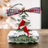 Cardinal tree memorial ornament with plaid bow, white layered trees, red cardinal details