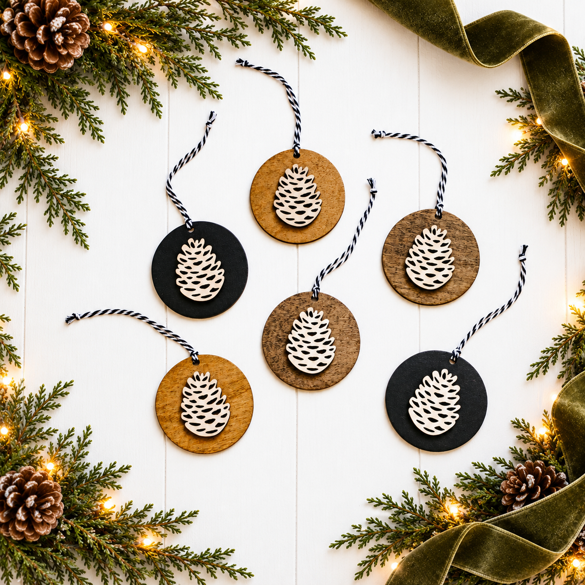 Layered Wooden Pinecone Ornaments | Timber &amp; Ember Collection
