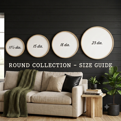 Round name sign discs with 11.5, 15, 18, and 23 inch diameter labels