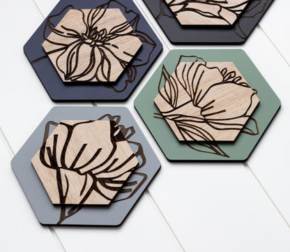 Luxury Magnolia Hexagon Dimensional Wood Art