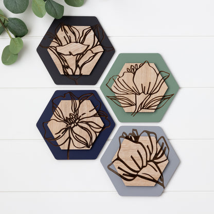 Luxury Magnolia Hexagon Dimensional Wood Art