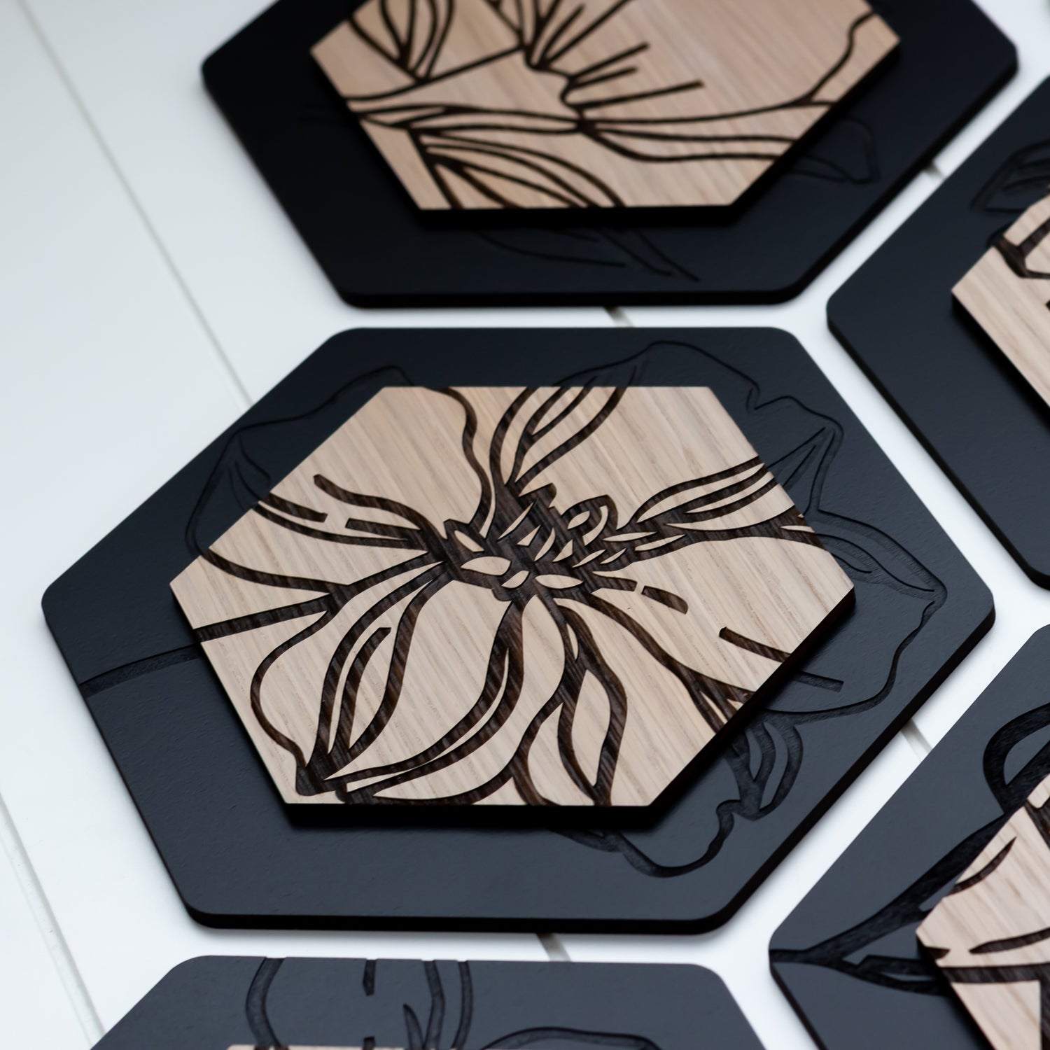 Luxury Magnolia Hexagon Dimensional Wood Art
