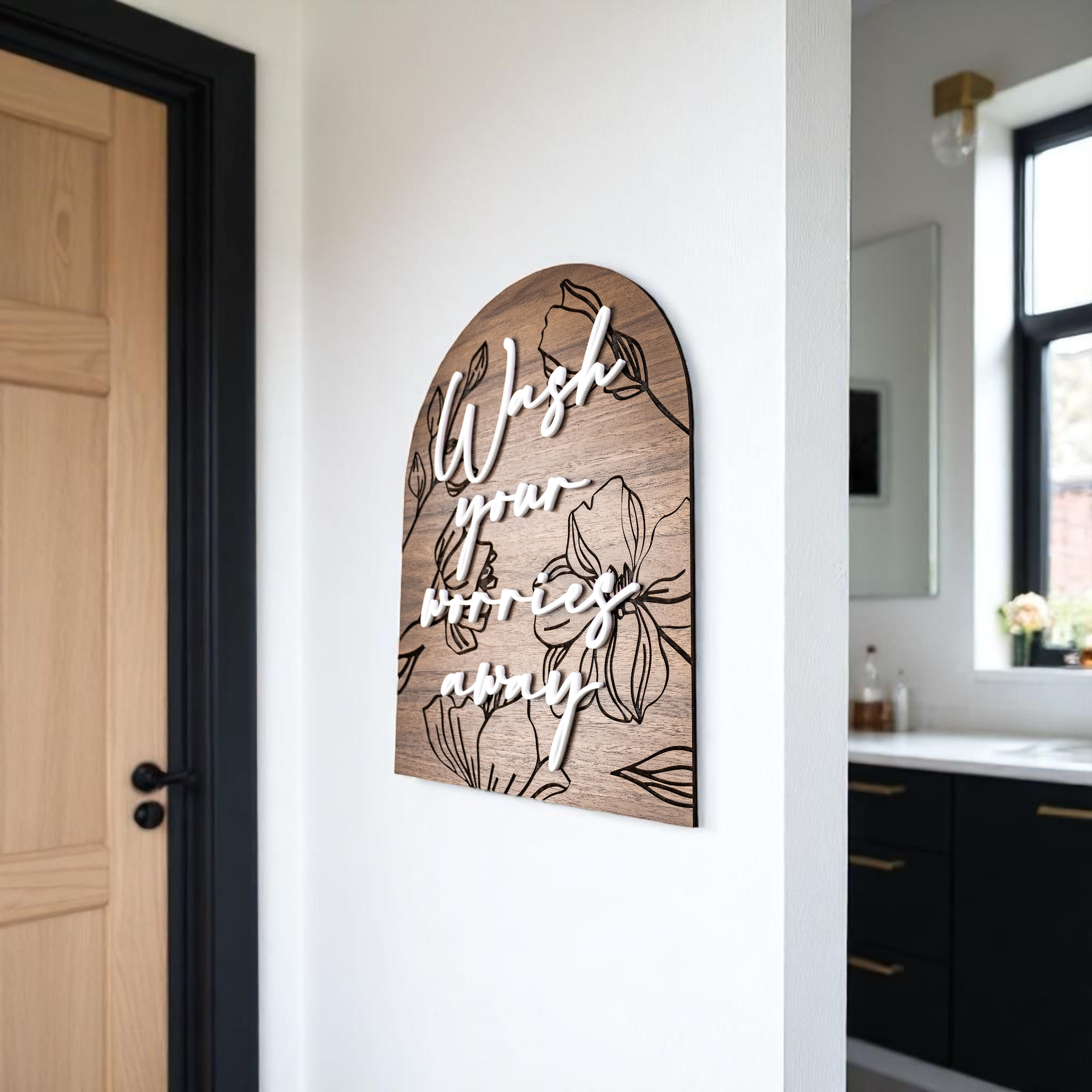 Modern Arch Floral Engraved Wash Your Worries Away