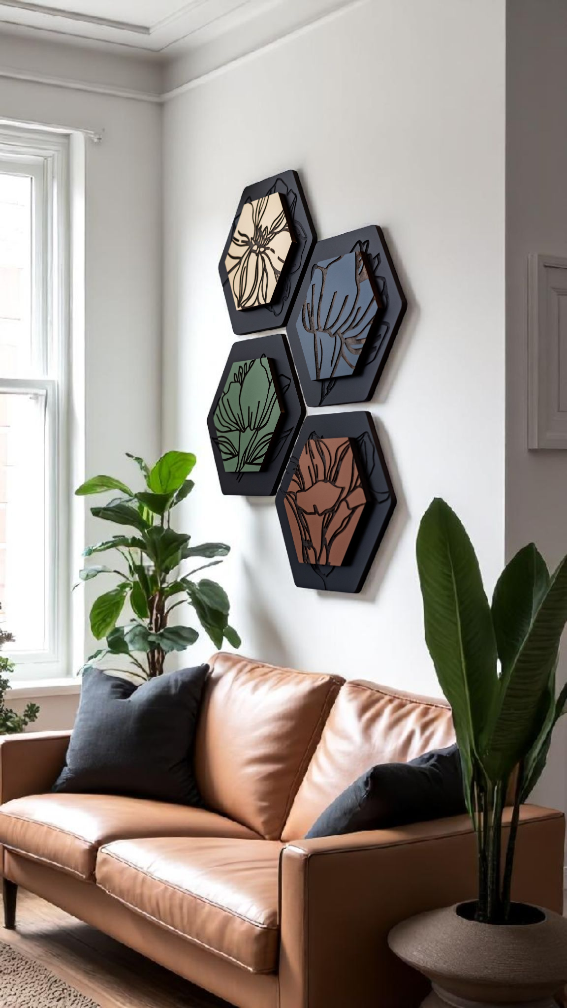 Luxury Magnolia Hexagon Dimensional Wood Art