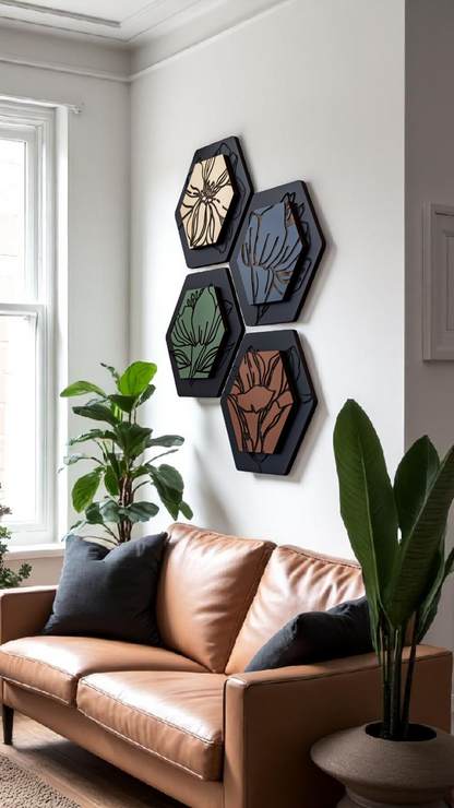Luxury Magnolia Hexagon Dimensional Wood Art