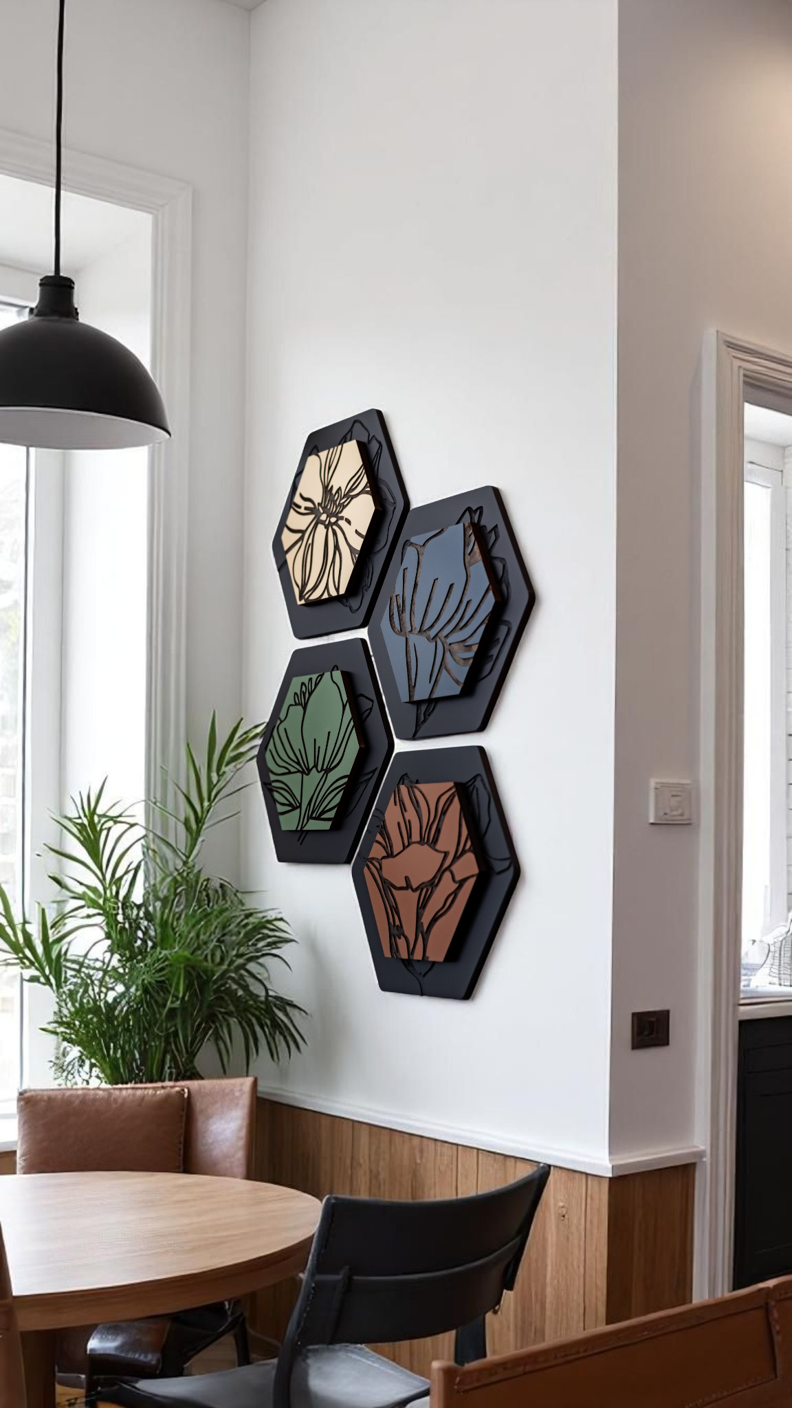 Luxury Magnolia Hexagon Dimensional Wood Art