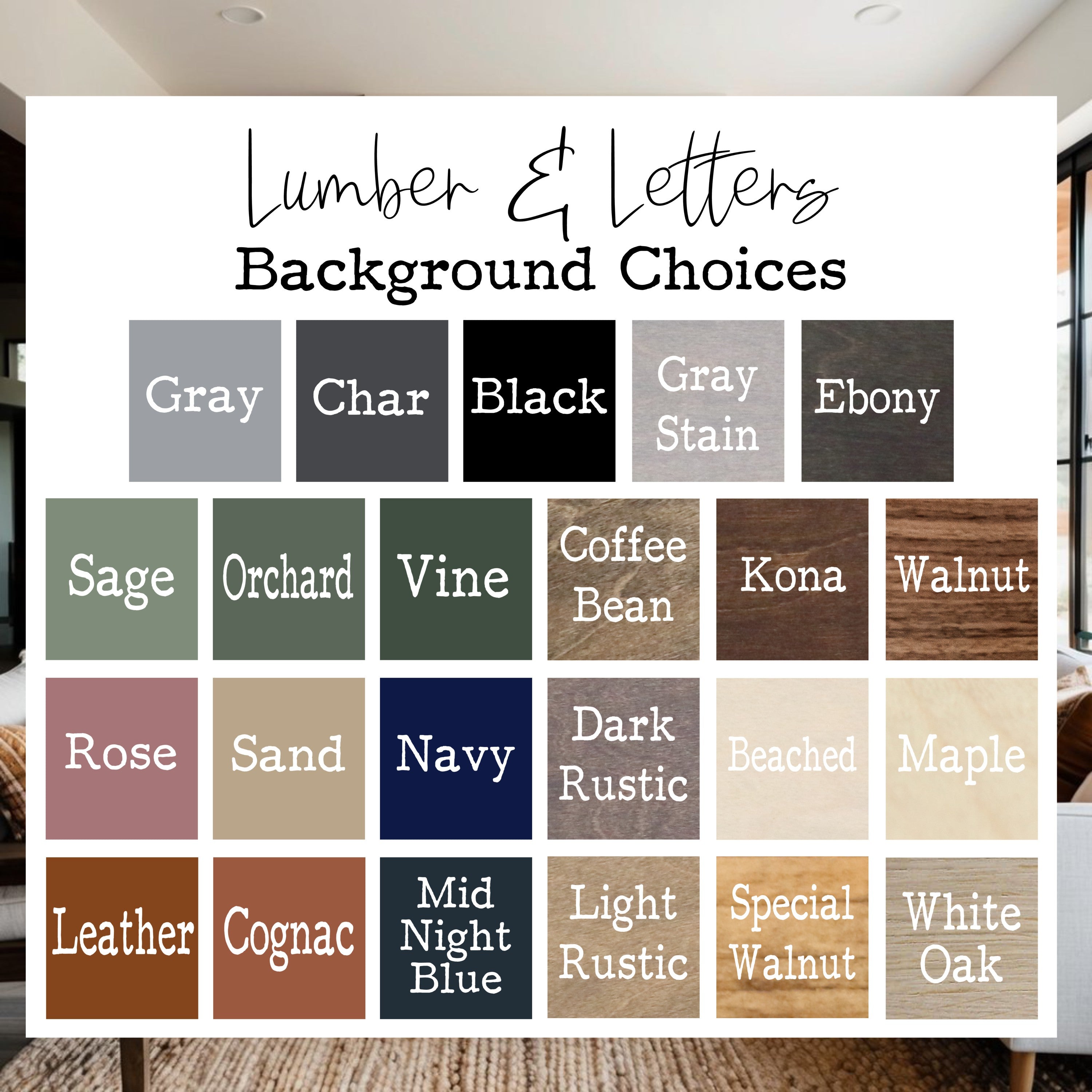 Shiplap wall set color swatch chart for number &amp; letter background choices