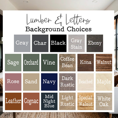 Shiplap wall set color swatch chart for number &amp; letter background choices